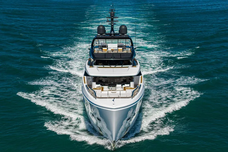 Neverland Yacht Photos Pics Luxurious 2020 Sanlorenzo 44 Alloy yacht cruising on open sea.