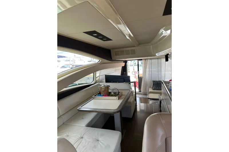 No Name Yacht Photos Pics Luxurious interior of 2017 Azimut Fly yacht with elegant seating and modern design.