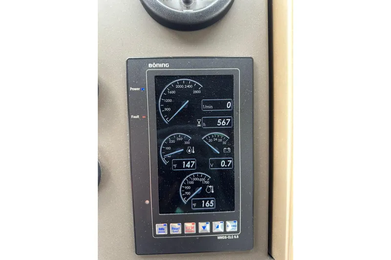 No Name Yacht Photos Pics Control panel display on a 2017 Azimut Fly yacht, showing engine metrics.