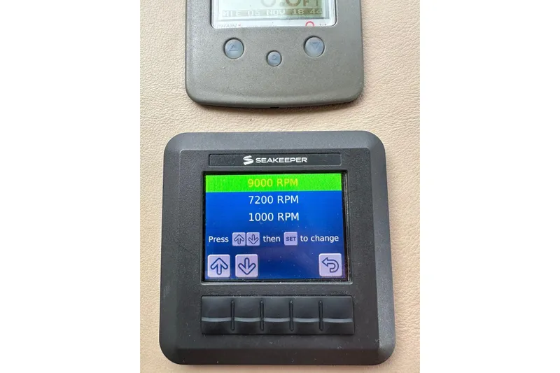 No Name Yacht Photos Pics Seakeeper control panel displaying RPM settings on 2017 Azimut Fly yacht.