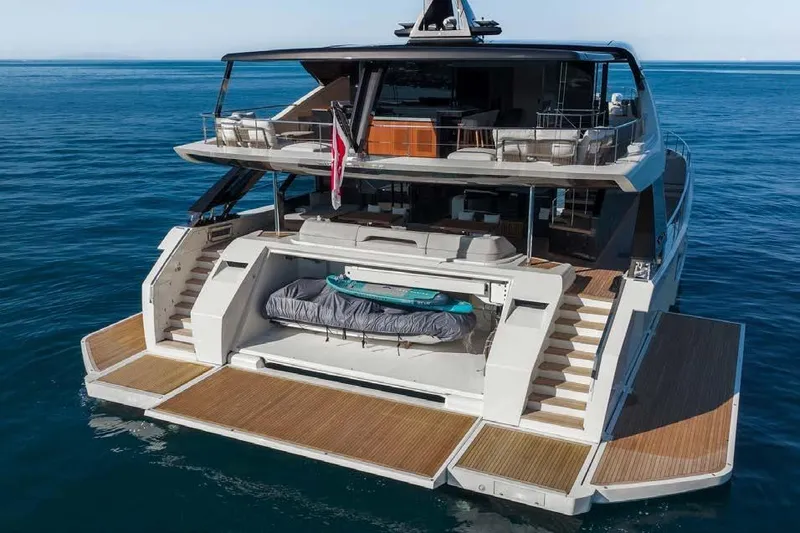 Acali Yacht Photos Pics 2024 Wider Widercat92 luxury yacht with spacious deck and modern design on open water.