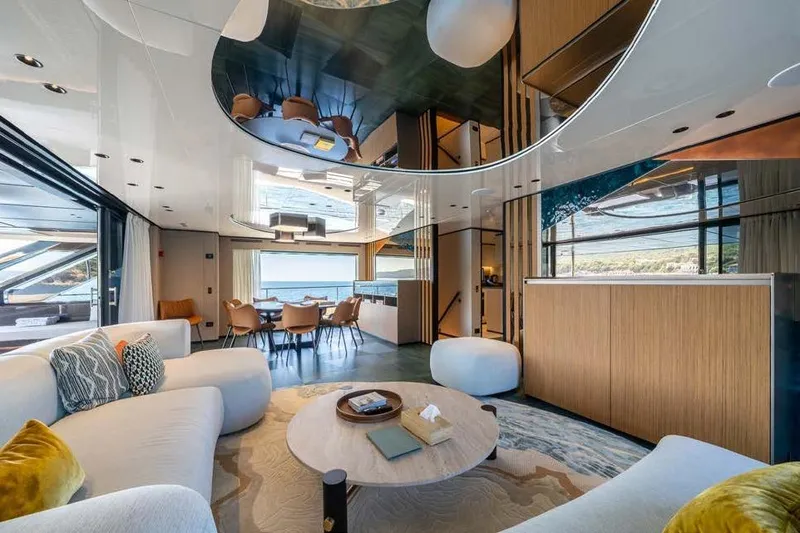 Acali Yacht Photos Pics Luxurious interior of 2024 Widercat92 yacht with modern design and ocean view.