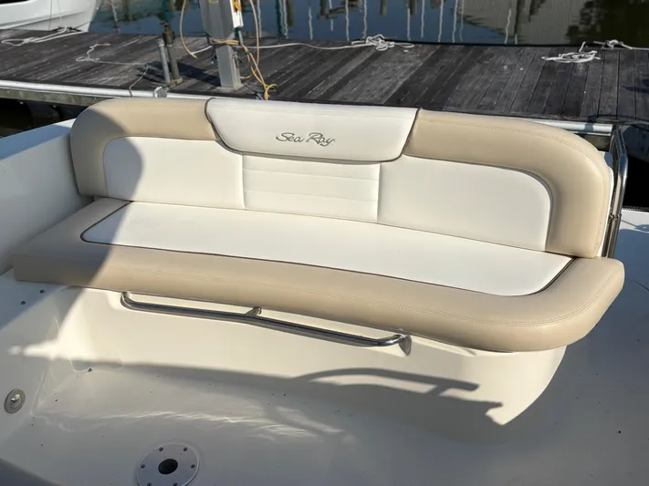  Yacht Photos Pics Luxury seating on a 2012 Sea Ray 350 Sundancer boat, dockside view.