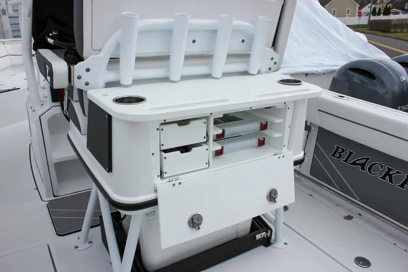 Irish Eyes Yacht Photos Pics 2023 Blackfin 252 CC boat with fishing rod holders and storage compartments.