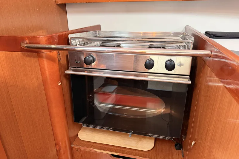  Yacht Photos Pics Stainless steel stove and oven in 2013 Beneteau Oceanis 370 yacht kitchen.