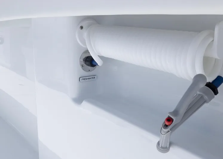  Yacht Photos Pics Freshwater hose system on 2026 Invincible 33 Catamaran.
