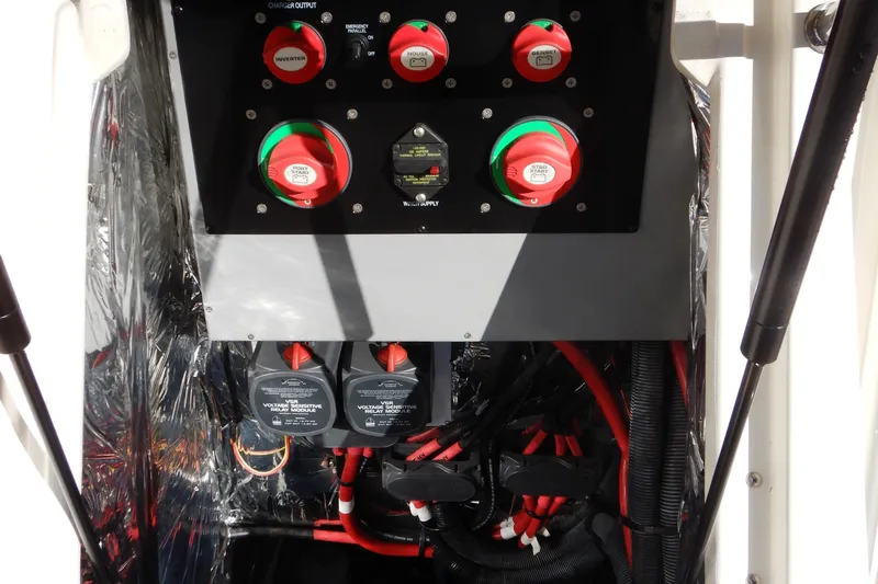 Odyssey Yacht Photos Pics Electrical panel of 2008 Meridian 411 Sedan with switches and wiring.