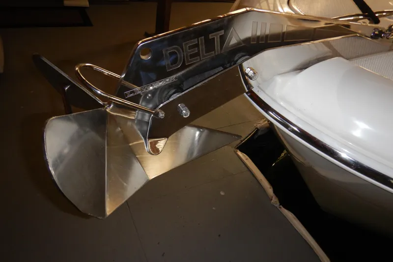 Odyssey Yacht Photos Pics Anchor detail on 2008 Meridian 411 Sedan boat, featuring Delta anchor design.