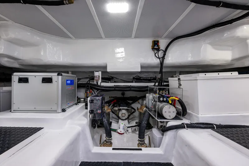 Oasis Yacht Photos Pics Engine room of 2024 Northwest 55 yacht, showcasing advanced machinery and equipment.