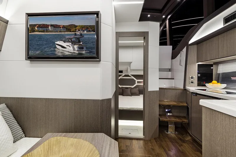  Yacht Photos Pics Manufacturer Provided Image: Luxurious interior of 2021 Galeon 425 HTS yacht with modern furnishings and elegant design.
