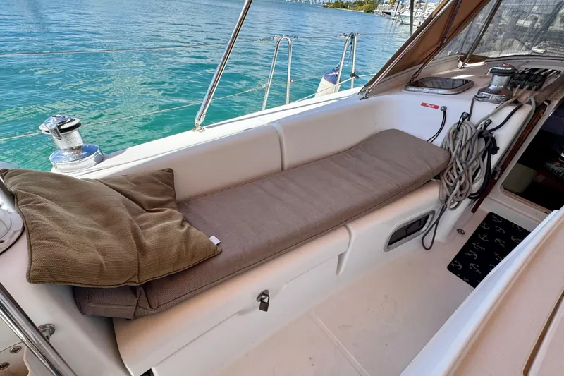  Yacht Photos Pics Cozy seating area on a 2008 Beneteau Oceanis 40 sailboat with scenic water view.
