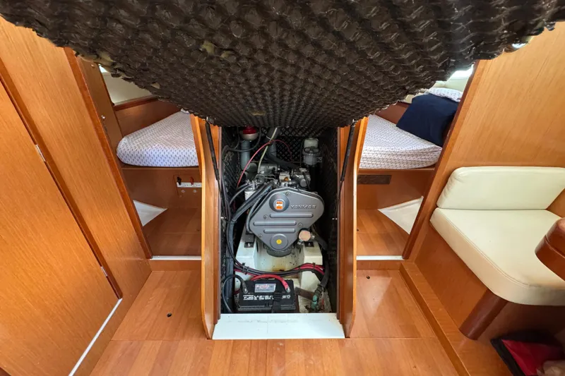  Yacht Photos Pics Engine compartment of 2008 Beneteau Oceanis 40 sailboat, showcasing Yanmar engine.