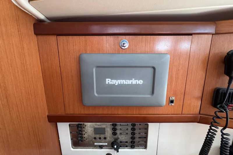  Yacht Photos Pics Raymarine navigation panel on 2008 Beneteau Oceanis 40 yacht interior.