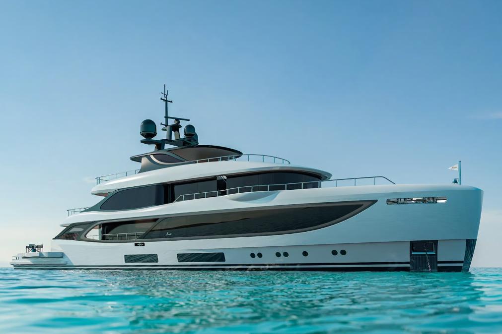 Luxurious 2028 Benetti Oasis 42M Co Ownership yacht on serene blue waters.