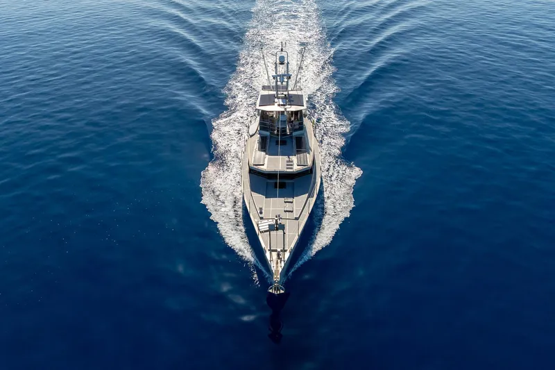 Toccata Yacht Photos Pics Circa Marine FPB64 yacht cruising on open sea, 2011 model.