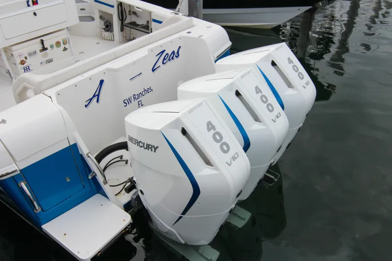  Yacht Photos Pics 2003 Intrepid 377 Walkaround with triple Mercury 400 V10 engines docked in SW Ranches, FL.