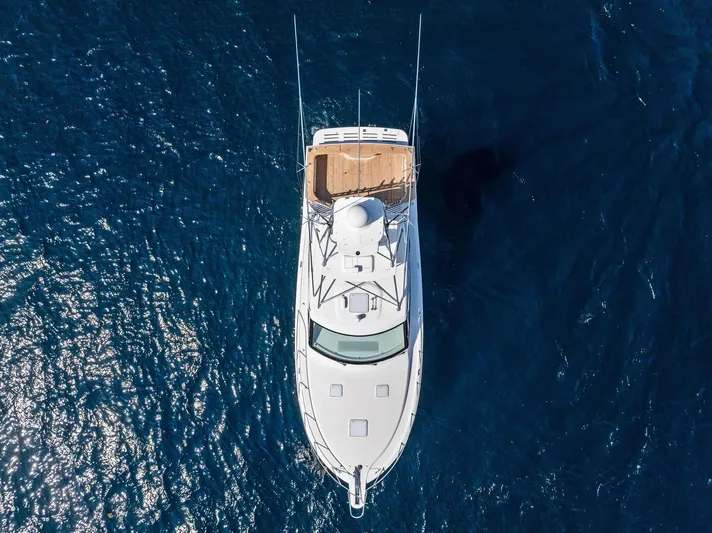 Milling Time Yacht Photos Pics Aerial view of 2016 Hatteras Express Sportfish yacht on deep blue ocean.