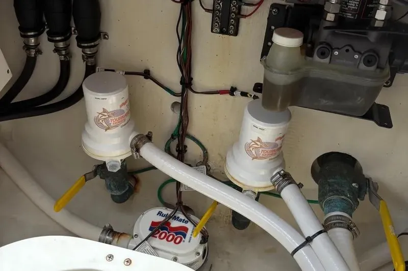  Yacht Photos Pics 2017 Jupiter 38 FS boat bilge area with pumps and wiring.