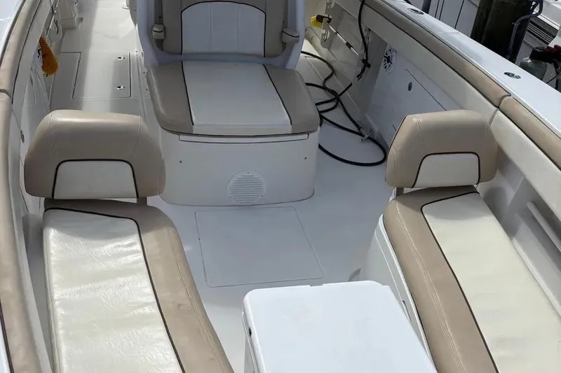  Yacht Photos Pics 2017 Jupiter 38 FS boat interior with beige seating and white deck.