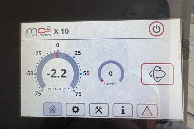 Yacht Photos Pics Display screen of MC&sup2; Quick Gyro X10 showing gyro angle and speed for Jupiter 38 FS, 2017.