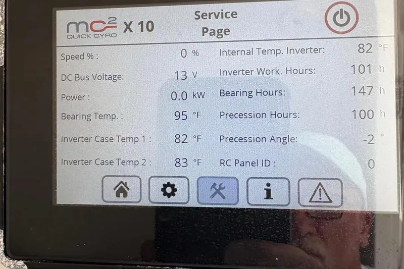  Yacht Photos Pics Display screen of a 2017 Jupiter 38 FS showing system diagnostics and performance metrics.