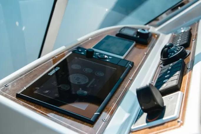 Control panel of 2022 Ecoline Marine Ecolux 850 yacht with navigation instruments.