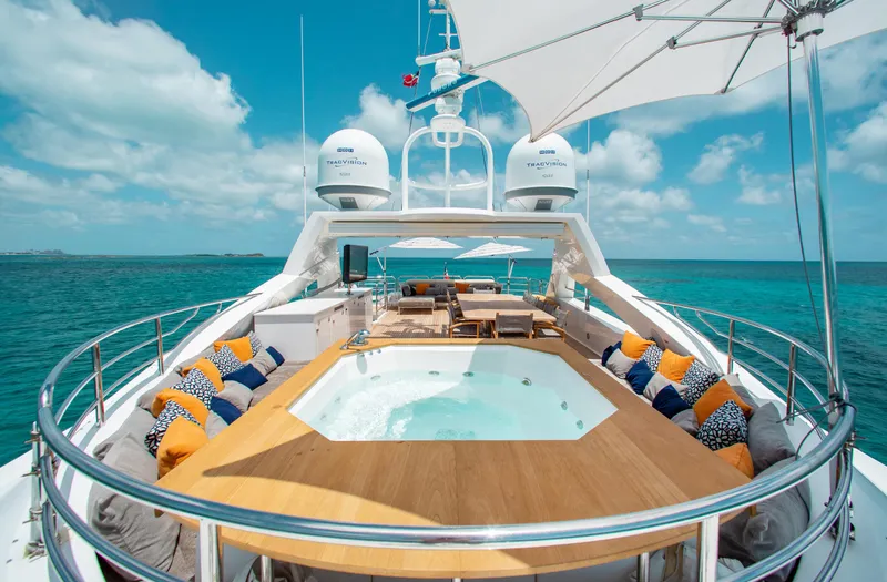 Marin Yacht Photos Pics Luxurious 2014 Sunseeker 131 yacht with jacuzzi and ocean view.