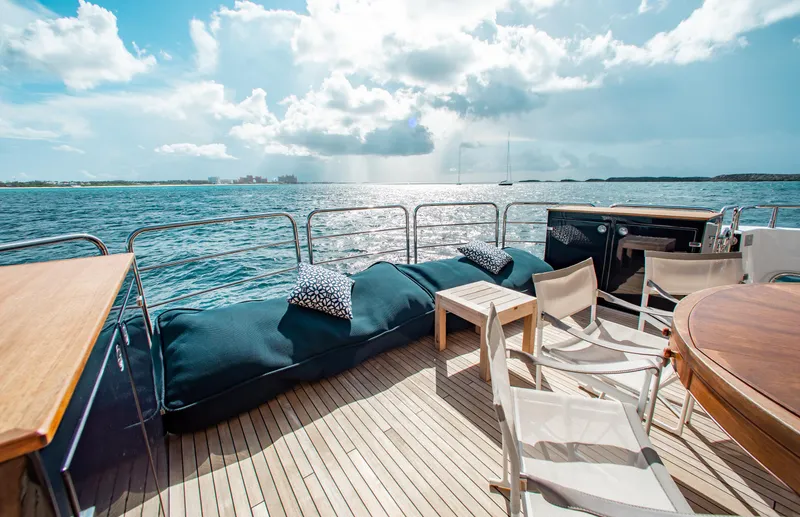 Marin Yacht Photos Pics Luxury Sunseeker 131 yacht deck with ocean view, 2014 model.