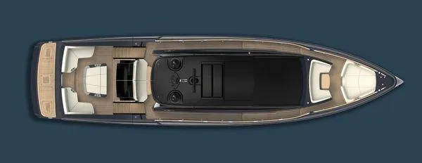  Yacht Photos Pics Top view of 2023 Lazzara LSX yacht, showcasing sleek design and spacious deck layout.