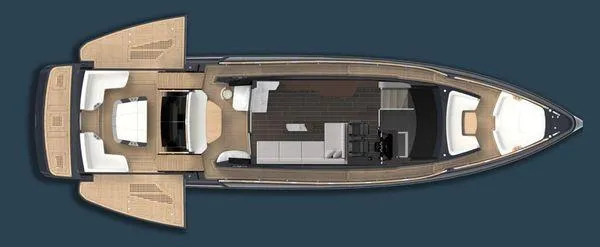  Yacht Photos Pics Top view of 2023 Lazzara LSX yacht layout, showcasing spacious deck and interior design.