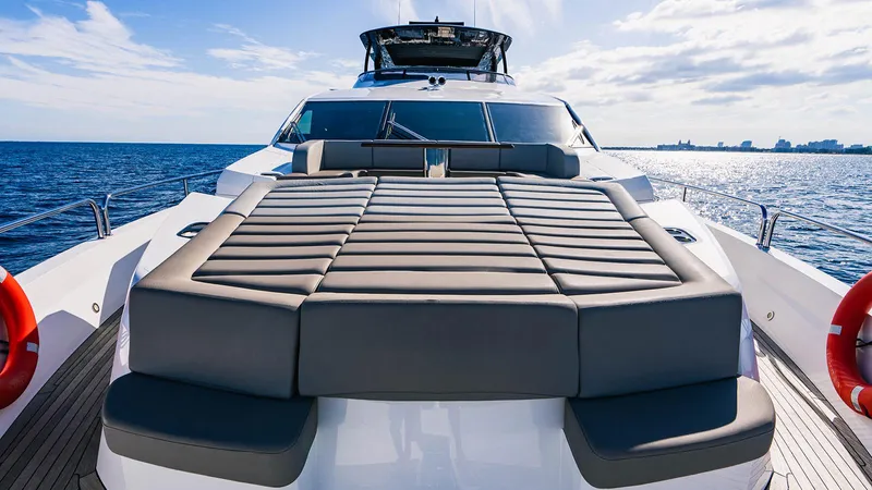 Golden Ours Yacht Photos Pics Luxurious 2019 Sunseeker Motoryacht with spacious sun deck on open sea.