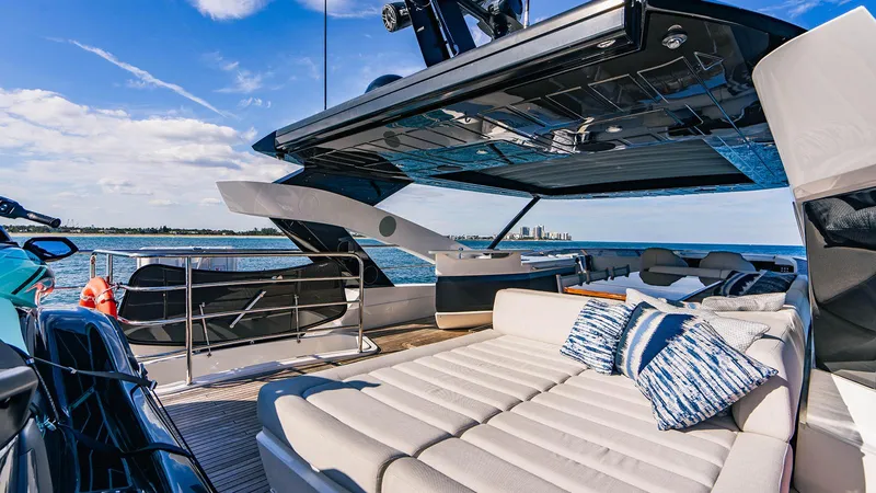 Golden Ours Yacht Photos Pics Luxurious 2019 Sunseeker Motoryacht with spacious deck and modern design on open water.