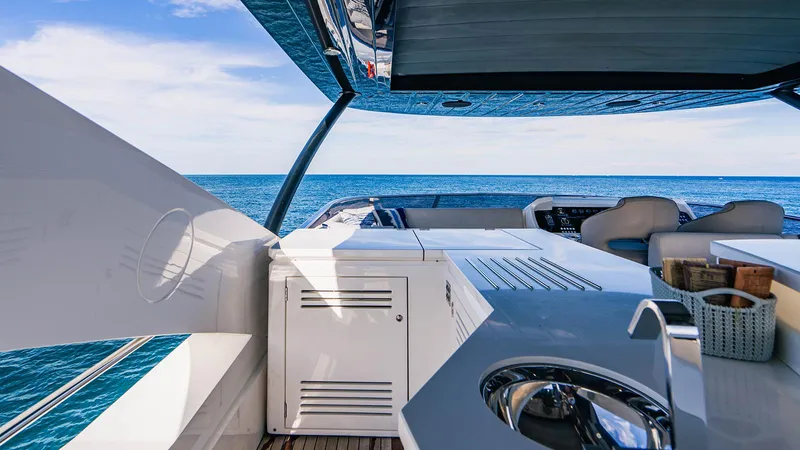 Golden Ours Yacht Photos Pics Luxurious 2019 Sunseeker Motoryacht with sleek design and ocean view.