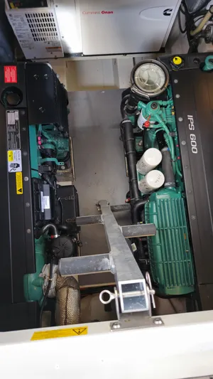  Yacht Photos Pics Engine compartment of a 2018 Prestige 460 yacht, featuring an IPS 600 engine.