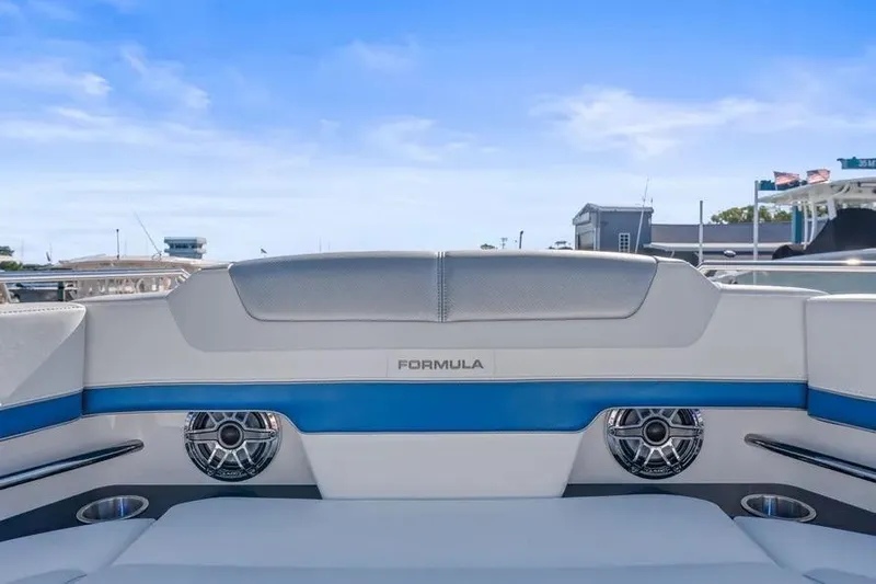  Yacht Photos Pics 2024 Formula 380 Super Sport Crossover OB boat interior with speakers and seating.