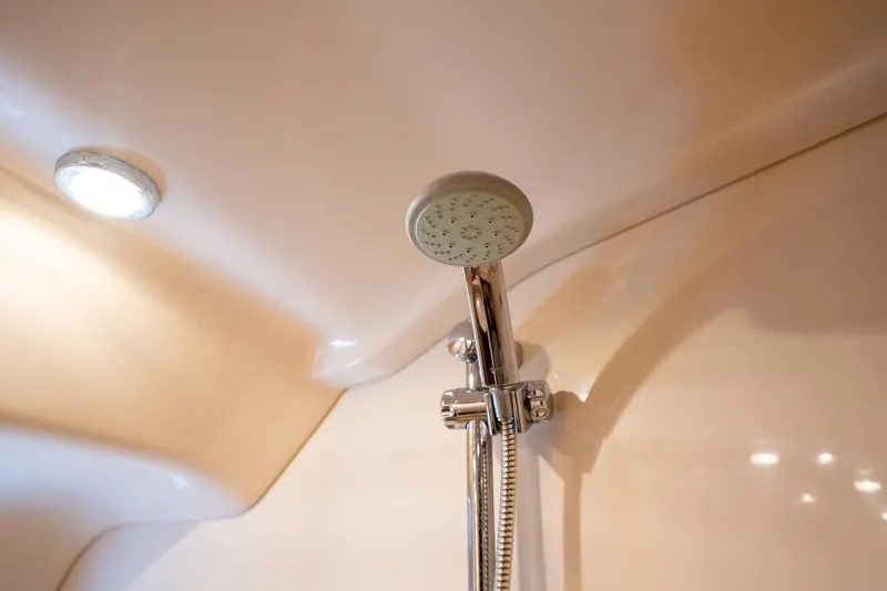 Aimee Yacht Photos Pics Shower area in 2008 Sea Ray 520 Sedan Bridge yacht, featuring modern fixtures.