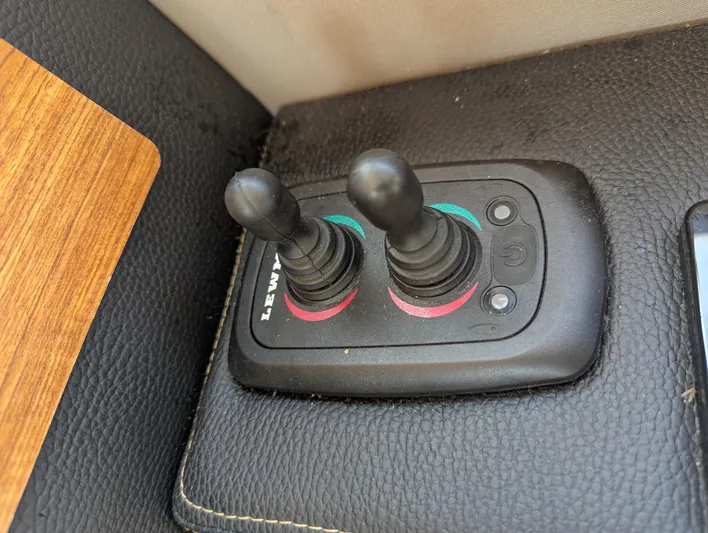  Yacht Photos Pics Lewmar joystick controls on 2022 Cutwater C-32 CB boat dashboard.