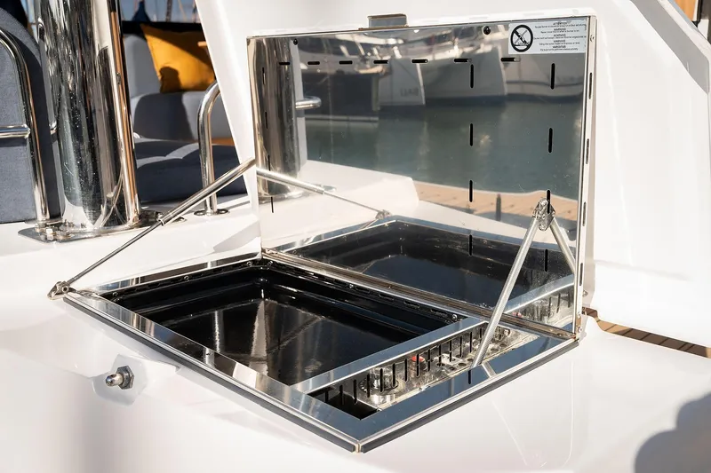 Voila Yacht Photos Pics Open grill on Bali 5.2 yacht, 2026 model, with stainless steel finish.
