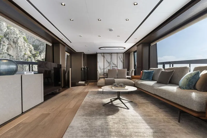  Yacht Photos Pics Manufacturer Provided Image: Luxurious interior of 2026 Ferretti Yachts 860, featuring modern design and panoramic views.