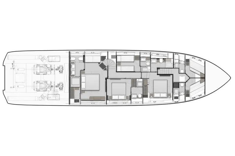  Yacht Photos Pics Manufacturer Provided Image: Floor plan of 2026 Ferretti Yachts 860, showcasing cabin and engine layout.