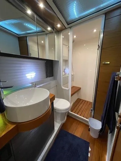 Nexlevel Yacht Photos Pics Modern bathroom in 2019 Tiara Yachts C53 Coupe with vessel sink and enclosed shower.