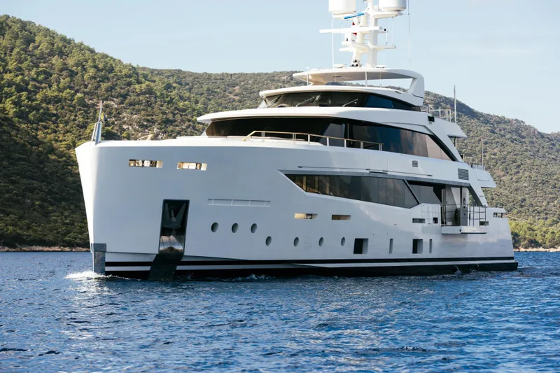 Serenity Yacht Photos Pics Luxurious 2015 Mondomarine SF40 yacht cruising in scenic waters.