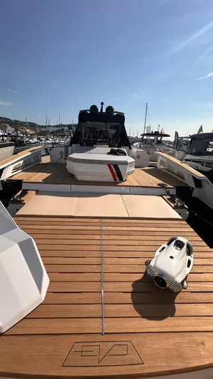  Yacht Photos Pics 2025 Evo Yachts R6+ luxury yacht deck with sleek design and modern features.