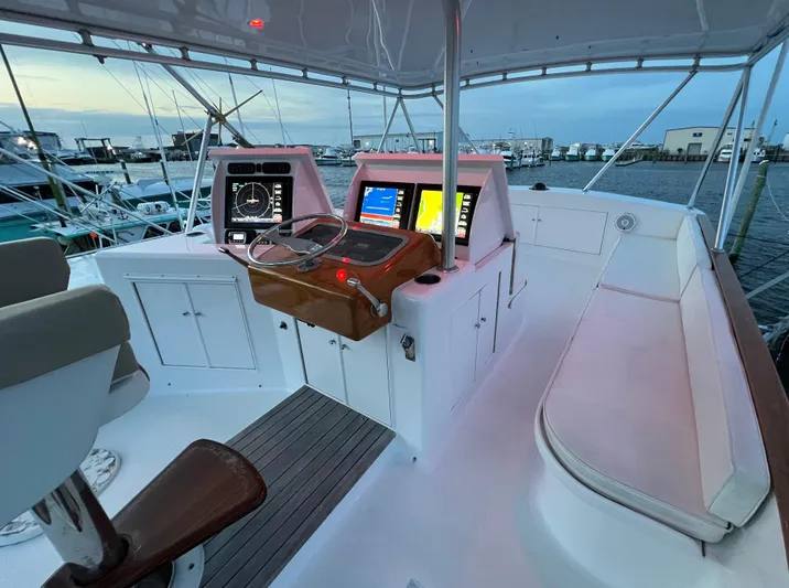 Pre Sail Yacht Photos Pics 2000 Blackwell Carolina Custom boat cockpit with navigation equipment and seating.