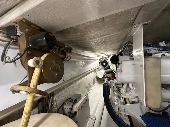 Pre Sail Yacht Photos Pics Engine room of a 2000 Blackwell Carolina Custom boat, showcasing mechanical components and wiring.