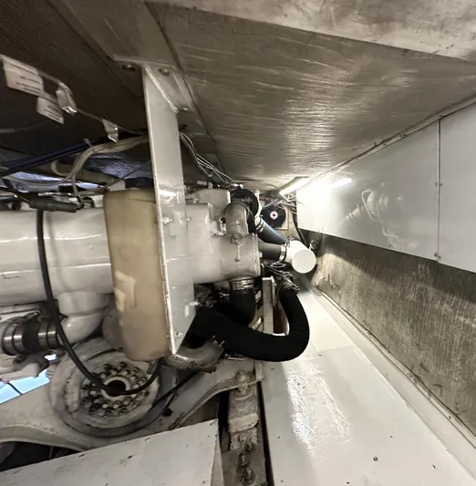 Pre Sail Yacht Photos Pics Engine compartment of a 2000 Blackwell Carolina Custom boat, showcasing mechanical components.