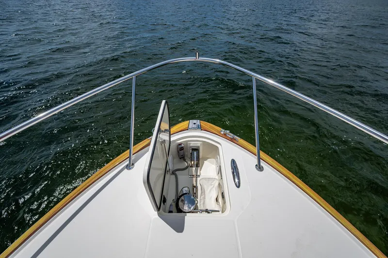 Yes Day Yacht Photos Pics Bow view of 2021 Hinckley Sport Boat 40 X on open water.