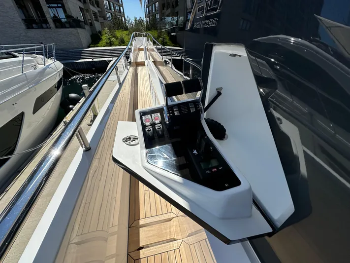  Yacht Photos Pics Luxury yacht Princess Y80 (2025) with sleek deck and modern control panel.