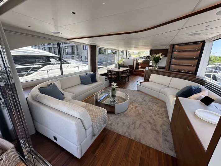  Yacht Photos Pics Luxurious interior of 2025 Princess Y80 yacht with elegant seating and modern decor.