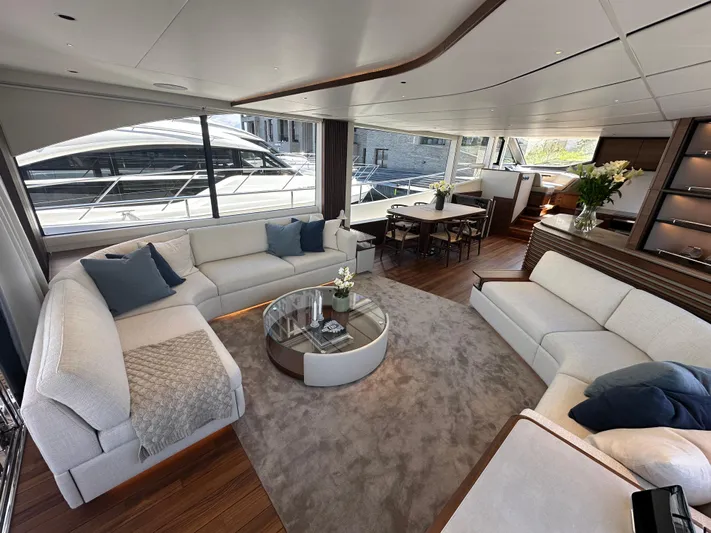  Yacht Photos Pics Luxurious interior of 2025 Princess Y80 yacht with elegant seating and modern decor.